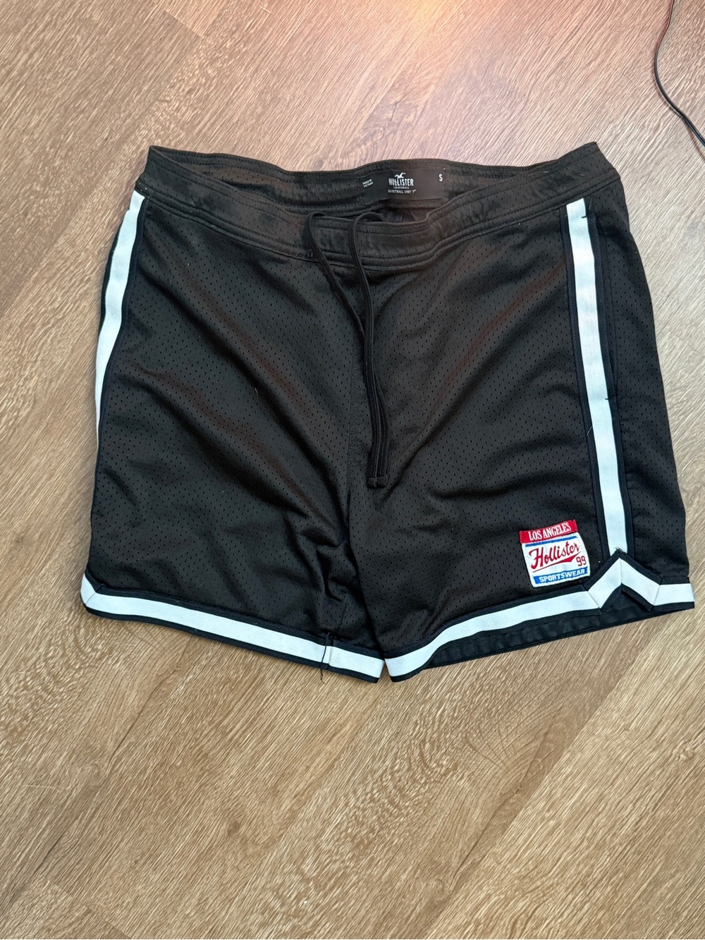 Hollister Black Athletic Mesh Shorts with White Trim and Logo Patch